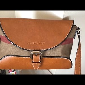 Burberry Tan leather and canvas crossbody bag